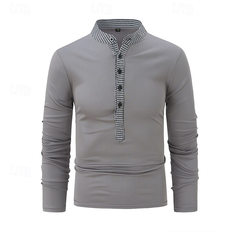 Men's Golf Shirt Golf Polo Work Casual Banded Collar Long Sleeve Basic Modern Color Block Patchwork Button Spring &  Fall Regular Fit Wine Spring Grass Green Black White Pink Navy Blue Golf Shirt4