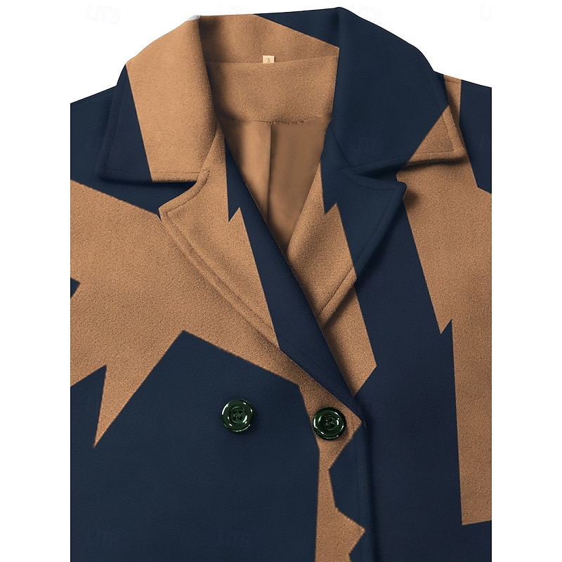 Women's Winter Coat Coat Cloak / Capes Windproof Warm Pocket Casual Street Style Color Block Vacation Work Street Daily Wear Single Breasted Turndown Loose Fit Long Sleeve Outerwear Blue Khaki Fall4