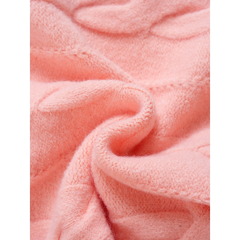 Women's Classic Pink Sweater Crew Neck Cable Fuzzy Knit Knitted Fall Winter Work Fashion Daily Long Sleeve Solid Color Pink Camel4