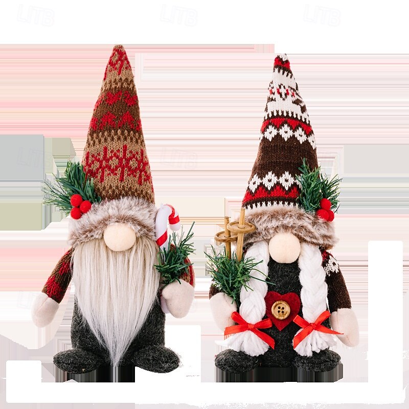 Christmas Gnome Figurines - Knitted Hat with Pine Branch and Rudolph Doll, Faceless Gnome Ornaments, Festive Holiday Decor3