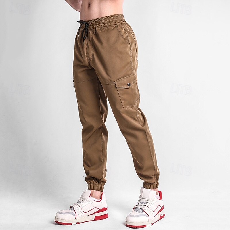 Men's Cargo Pants Cargo Trousers Joggers Trousers Drawstring Elastic Waist Multi Pocket Plain Comfort Sports Outdoor Daily Fashion Casual Dark Khaki Black Micro-elastic2