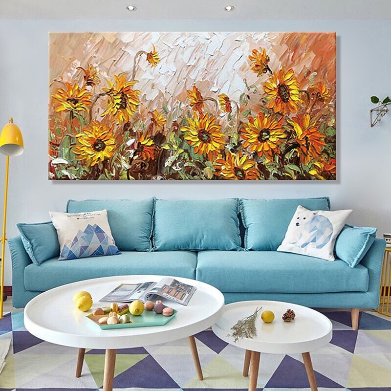 Mintura Handmade 3D Sunflower Landscape Oil Paintings On Canvas Wall Art Decoration Modern Abstract Flower Picture For Home Decor Rolled Frameless Unstretched Painting4