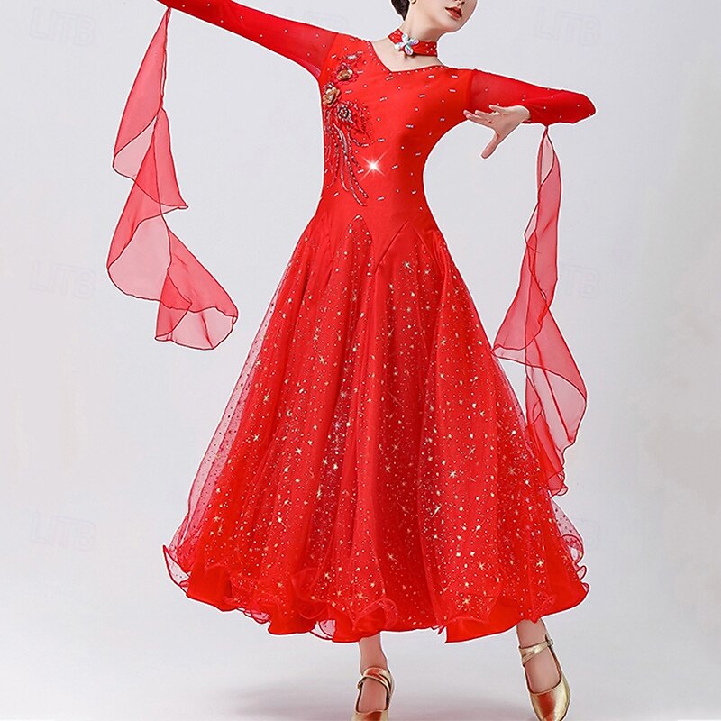 Ballroom Dance Dresses for Women Smooth Waltz Tango Great Swing Long Sleeve Dance Outfit Competition Dress4