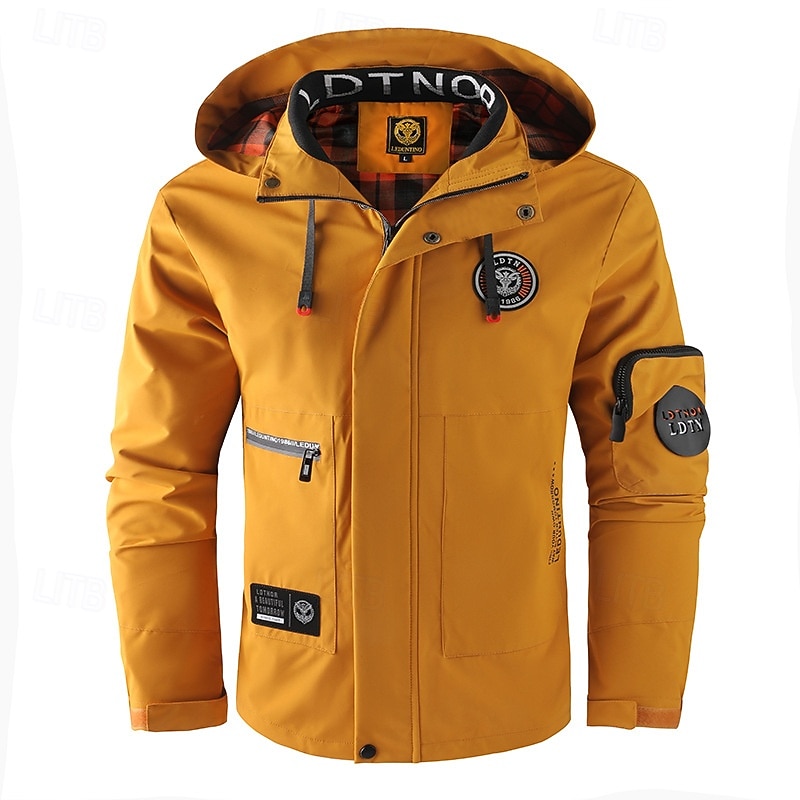 Men's Sport Coat Hiking Jacket Parka Windcheater Jacket Sports Outdoor Camping & Hiking Waterproof Windbreaker Zipper Pocket Fall Winter Solid Color Active Hooded Regular Black White Yellow Burgundy