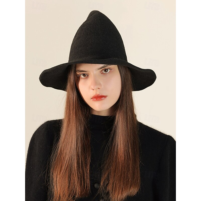 Women's Witch Hat – Knitted Pointed Halloween Costume Hat for Cosplay and Party Wear