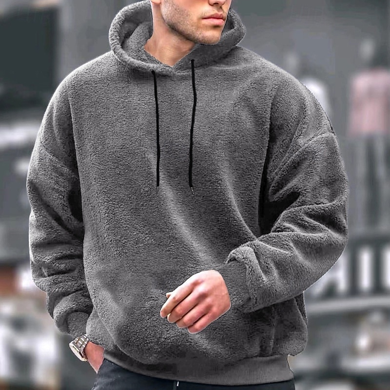 Men's Hoodie Fleece Hoodie Black Brown Gray Hooded Plain Pocket Sports & Outdoor Daily Holiday Streetwear Cool Casual Winter Spring &  Fall Clothing Apparel Hoodies Sweatshirts