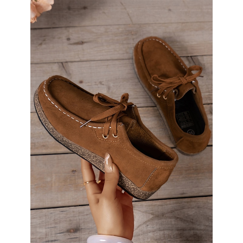 Women's Casual Grey Faux Suede Moccasins with Lace-Up Design and Cushioned Sole – Comfortable Loafers for Everyday Wear 15