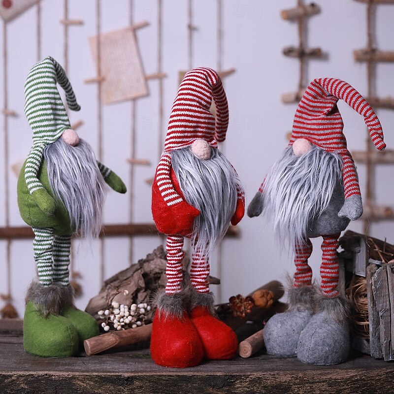 Christmas Gnome Figurines - New Striped Faceless Standing Dolls, Nordic Santa Claus Stretchable Ornaments, Festive Holiday Decorations2
