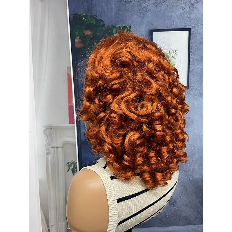Remy Human Hair 13x4 Lace Front Wig Side Part Middle Part Free Part Brazilian Hair Curly Natural Wave Orange Wig 130% 150% 180% Density with Baby Hair Highlighted2