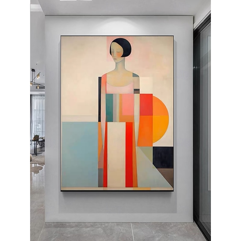 Minimalist Geometry Woman Original Abstract Oil Painting on Canvas Hand-painted Wall Art Modern Home Decoration Contemporary Art No Frame