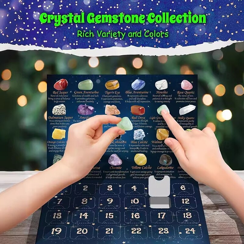 1pc Christmas Gemstone Advent Calendar, 24 Natural Crystal Gemstones Stone, Gemstones To Open Each Day For Learning Collection, Gemstone Christmas Advent Calendar For Girls Boys Geology Enthusiasts, h2