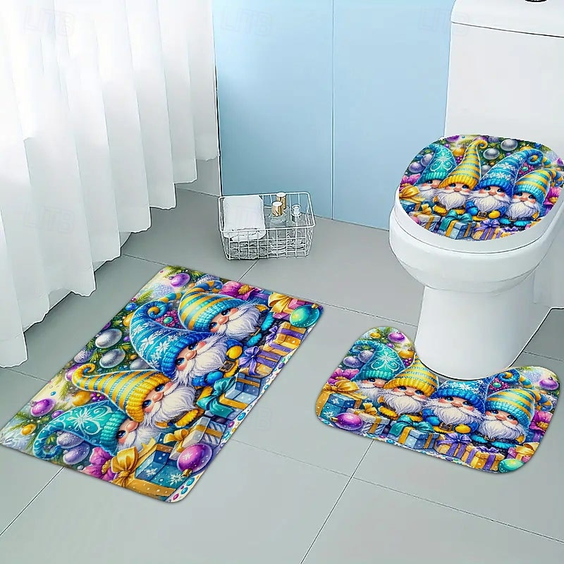 Bathroom Bath Mats Christmas 3PC Bathroom Rug Mat Set Flannel Non Slip2