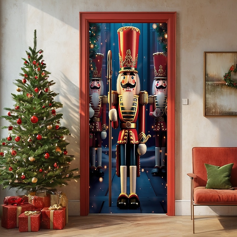 Christmas Door Decorations Door Covers Xmas Nutcrackers Door Tapestry Door Curtain Decoration Backdrop Door Banner for Front Door Farmhouse Holiday Party Decor Supplies Indoor/Outdoor4