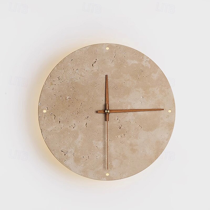 LED Indoor Wall Light Warm White 23/30cm Round Yellow Travertine Lamp Body Wall Lamp Japanese Style Clock Pattern Natural Stone Wall Sconce for Shops Restaurants 110-240V4