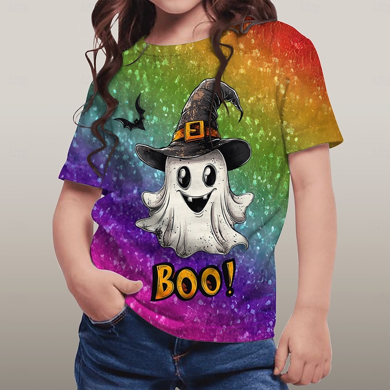 Halloween Girls' 3D Graphic Ghost T shirt Tee Short Sleeve Summer Spring Fashion Basic Polyester Kids 4-12 Years Crew Neck Outdoor Casual Daily Regular Fit2