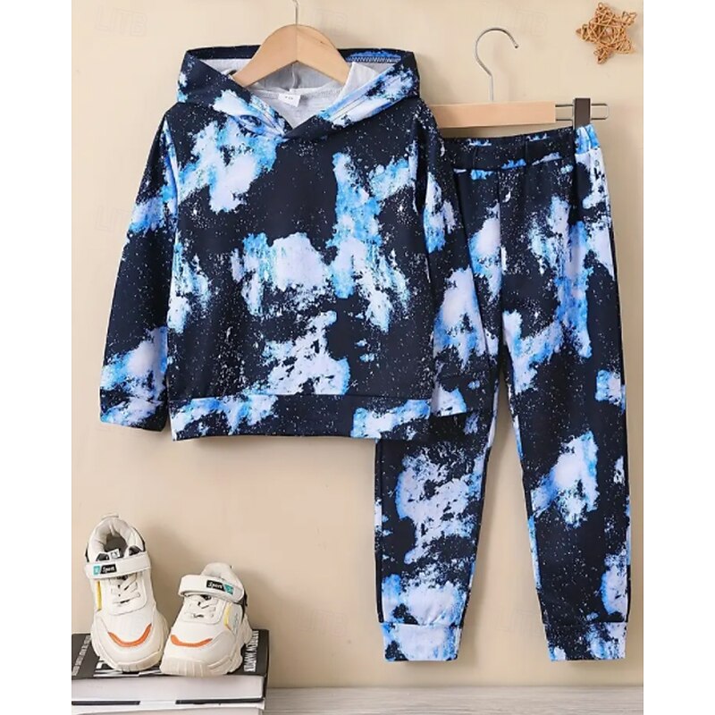 Boys Girls' 3D Graphic Tie Dye Sports Suit Hoodie Set Tracksuits Long Sleeve Spring Fall Daily Casual Tights Kids 4-12 Years Hooded Outdoor Vacation Sports Tailored Fit3