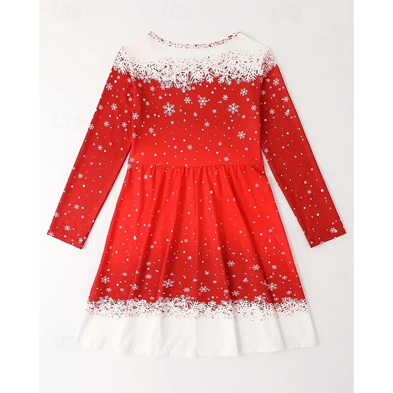 Girls' 3D Graphic Snowflake Dress Snowflake Dress Long Sleeve Summer Spring Vacation Daily Holiday Princess Beautiful Sweet Kids 4-12 Years Casual Dress A Line Dress Knee-length Regular Fit3