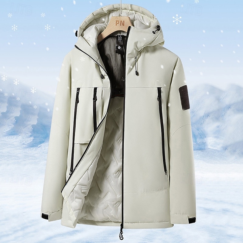 Men's Windbreaker Raincoat Hoodie Jacket Rain Jacket Daily Vacation Waterproof Windproof Pocket Fall & Winter Plain Fashion Classic Hooded Regular Black Ivory Purple Green Jacket