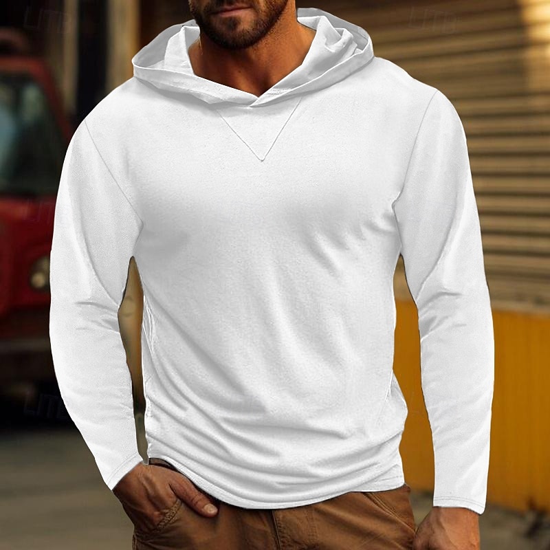 95% Cotton Men's T shirt Tee Hoodie Solid Color Hooded Normal Outdoor Home Long Sleeve Hooded Clothing Apparel Traditional / Vintage Tee