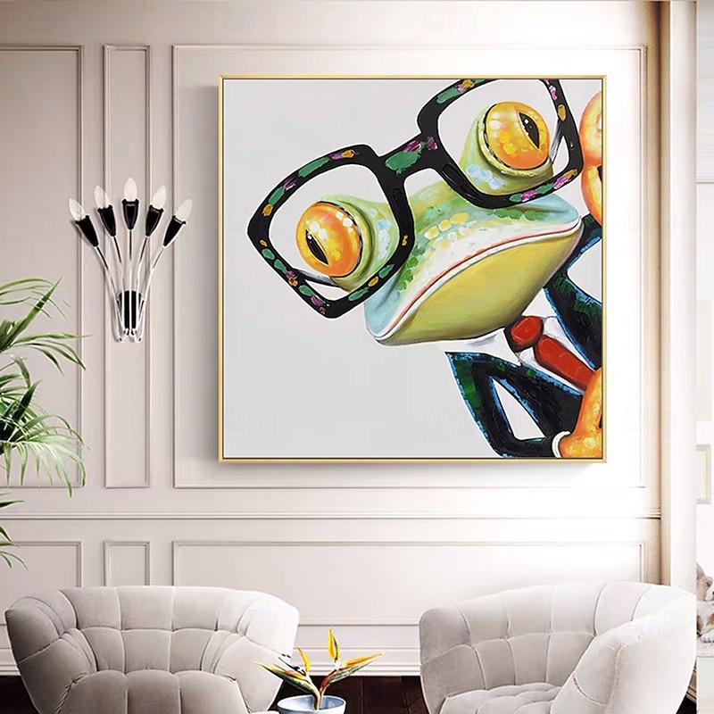Mintura Handmade Cartoon Frog Oil Paintings On Canvas Wall Art Decoration Modern Abstract Animals Pictures For Home Decor Rolled Frameless Unstretched Painting