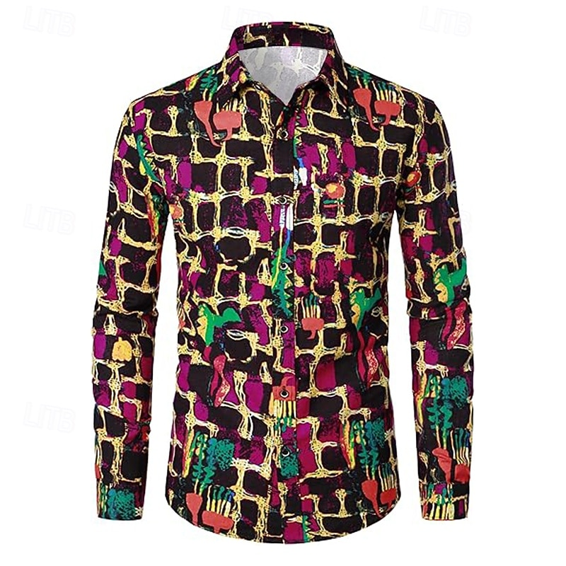 Retro Vintage 1970s Shirt Hippie Floral Fancy Dress Men's Kings Day Halloween Carnival Party Party / Evening Casual Daily Adults' Shirt2