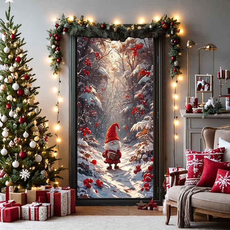 Christmas Door Decorations Door Covers Deer Snow Door Tapestry Door Curtain Decoration Backdrop Door Banner for Front Door Farmhouse Holiday Party Decor Supplies Indoor/Outdoor3