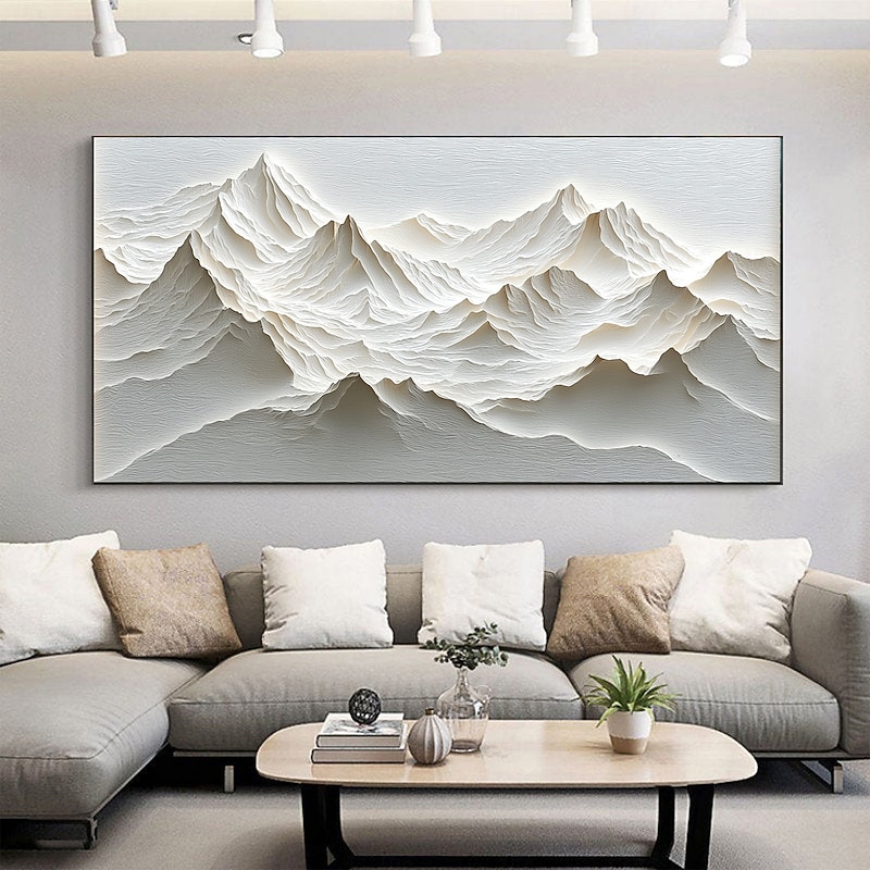 Handmade Original Snow Mountain Oil Painting On Canvas  Abstract Texture Winter Landscape Wall Art for Home Decor With Stretched Frame/Without Inner Frame Painting4
