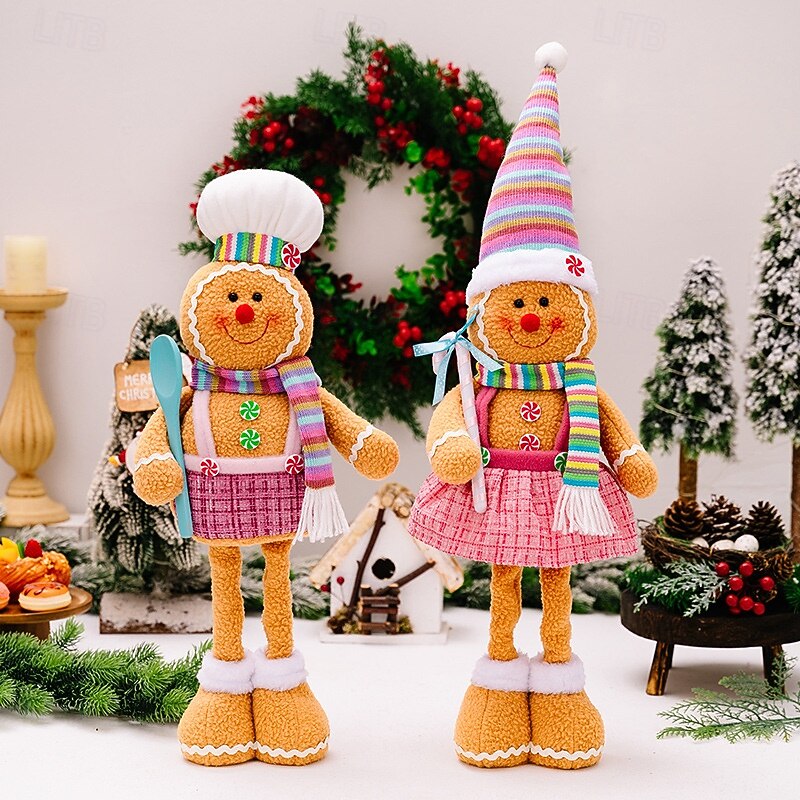 Christmas Gingerbread Man Figurine, Plush Gingerbread Doll, Stretchable Xmas Cookie Man Ornament, Colorful Window Display Decoration for Holiday Decor