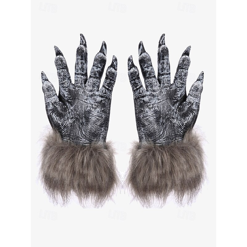 Realistic Werewolf Claw Gloves with Faux Fur Cuffs – Scary Halloween Costume Accessories for Cosplay & Horror-Themed Events3