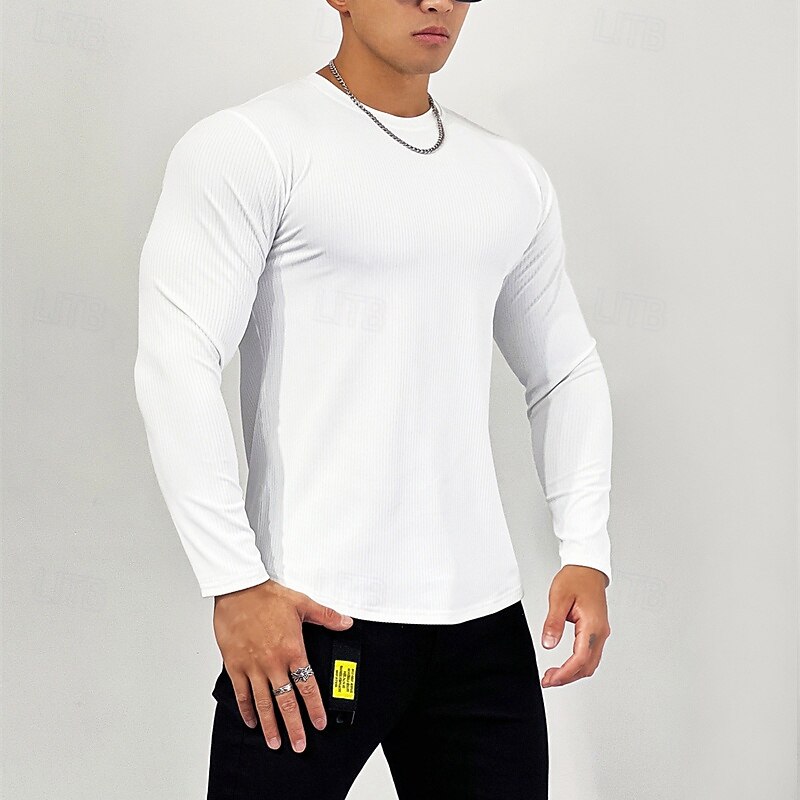 Men's Athletic Shirt Gym Shirt Fitness Shirt Padded Compression Shirt Long Sleeve Tee Tshirt Casual Athleisure Fall Solid Colored Soft Breathable Gym Workout Walking Jogging Sportswear Activewear4