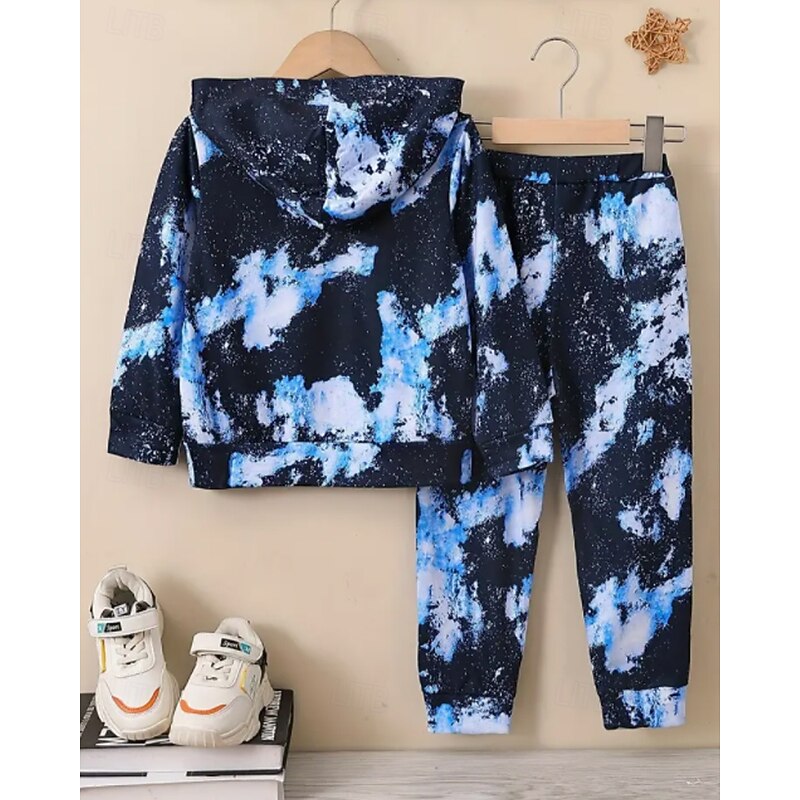 Boys Girls' 3D Graphic Tie Dye Sports Suit Hoodie Set Tracksuits Long Sleeve Spring Fall Daily Casual Tights Kids 4-12 Years Hooded Outdoor Vacation Sports Tailored Fit4