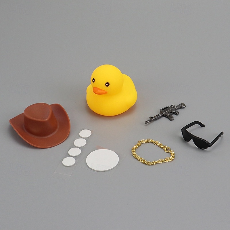 1pc Cute Cowboy Hat And Love Glasses, Yellow Duck Toy, Rubber Duck Car Dashboard Decoration, Car Decoration Accessories3