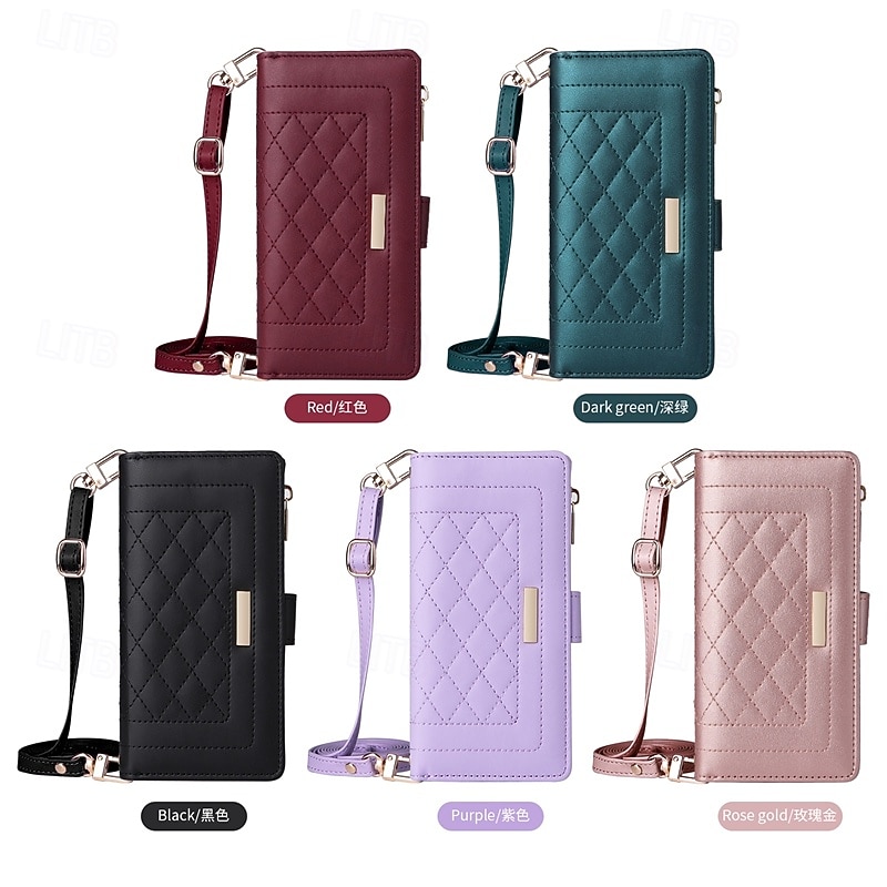 Phone Case For iPhone 16 15 14 Pro Max Plus 13 12 11 Pro Max Back Cover with Stand Holder Zipper with Lanyard Retro TPU PU Leather