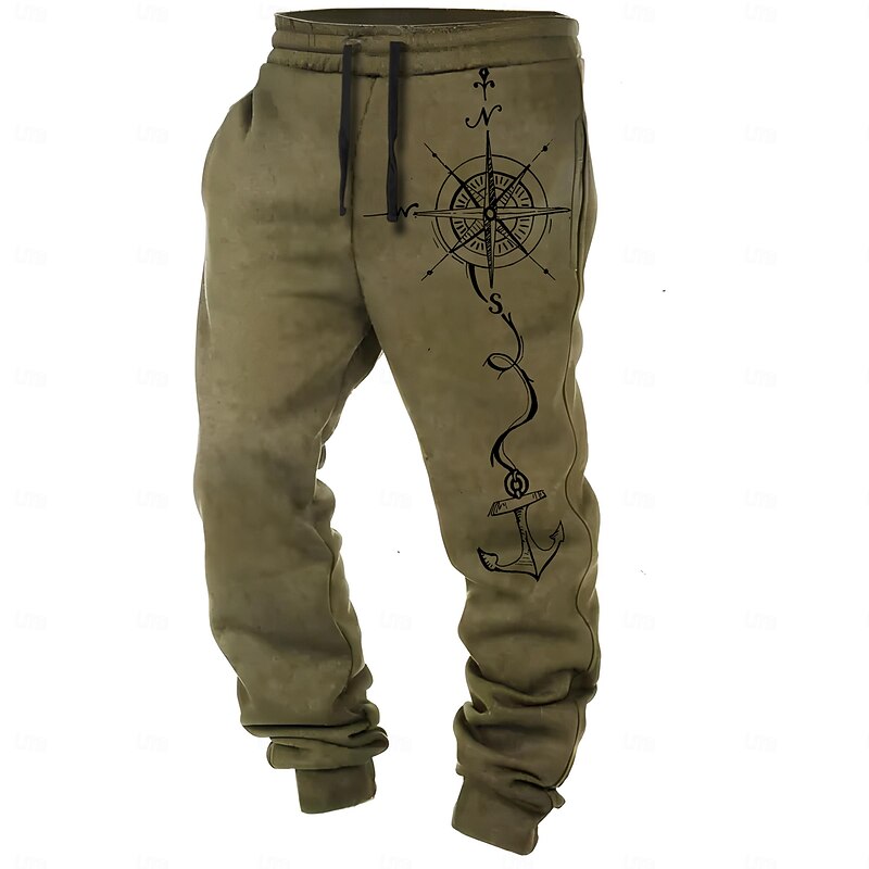 Men's Compass Sweatpants Joggers Pants Trousers Mid Waist Drawstring Elastic Waist Vintage Casual Outdoor Dailywear Pocket Spring Fall Winter 3D Print Black White Blue
