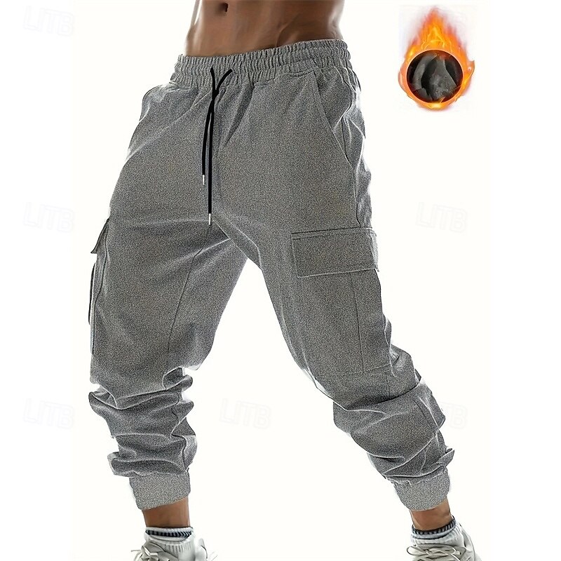 Men's Fleece Pants Sweatpants Joggers Winter Pants Trousers Pocket Drawstring Elastic Waist Plain Comfort Warm Sports Outdoor Daily Fashion Casual Black Dark Gray Micro-elastic