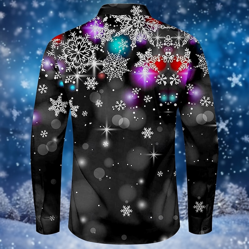 Christmas Men's Christmas Scene Printed Shirts Snowflake Fashion Casual Button Up Long Sleeve Party Evening Daily Fall Winter Spring & Summer Collar Button Up 3D Print Thin Black Polyester2