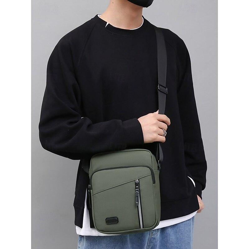 Men's Waterproof Crossbody Messenger Bag with Multiple Zipper Pockets – Durable Outdoor Travel Shoulder Bag in Olive Green2