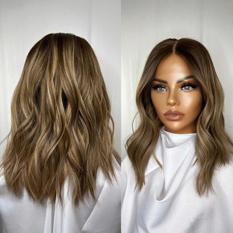 Remy Human Hair 13x4 Lace Front Wig Short Bob Brazilian Hair Wavy Multi-color Wig 130% 150% Density Highlighted / Balayage Hair Natural Hairline 100% Virgin Glueless Pre-Plucked For Women Medium4