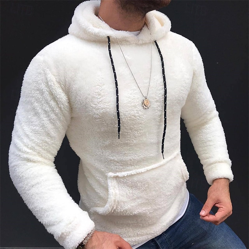 Men's Hoodie Fleece Hoodie Black White Army Green Khaki Gray Hooded Plain Pocket Sports & Outdoor Daily Holiday Streetwear Basic Casual Fall & Winter Clothing Apparel Hoodies Sweatshirts