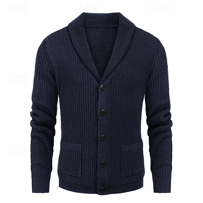 Men's Cardigan Sweater Dress Sweater Knit Sweater Ribbed Knit Regular Button Up Side Pockets Solid Color Lapel Fashion Classic Daily Wear Date Clothing Apparel Fall & Winter Army Green Black S M L3