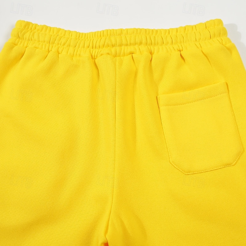 Men's Fleece Pants Sweatpants Joggers Trousers Casual Pants Drawstring Elastic Waist Pleats Plain Comfort Warm Full Length Outdoor Casual Daily Sports Fashion Black Yellow 6