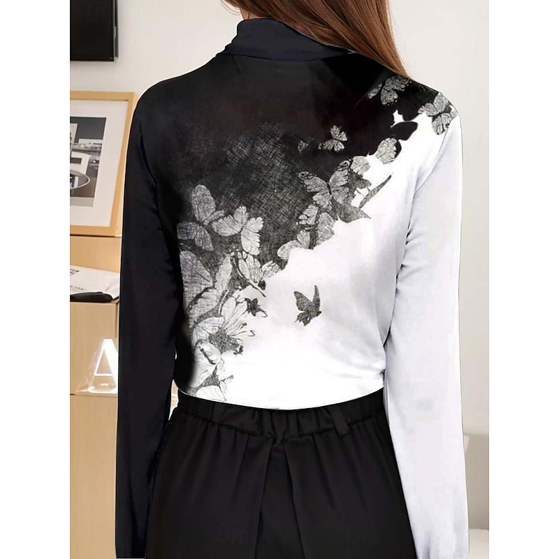 Women's Tunic T Shirt Daily Bishop Sleeve Long Sleeve Regular Tops Vacation Going out Black White Dark Gray Fall Winter2