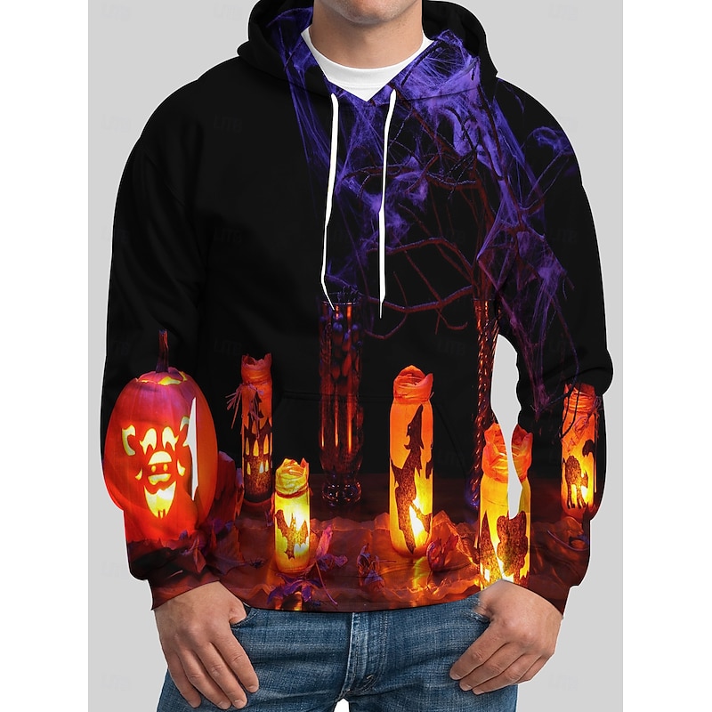 Bat Witch Pumpkin Hoodie Pullover Halloween 3D Front Pocket Graphic For Couple's Men's Women's Adults' Halloween Carnival Masquerade 3D Print Party Casual Daily
