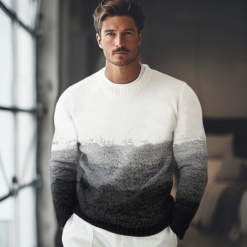 Men's Sweater Pullover Sweater Jumper Knit Regular Ombre Crew Neck Knitwear Elegant Formal Anniversary Clothing Apparel Fall Winter Black M L XL2