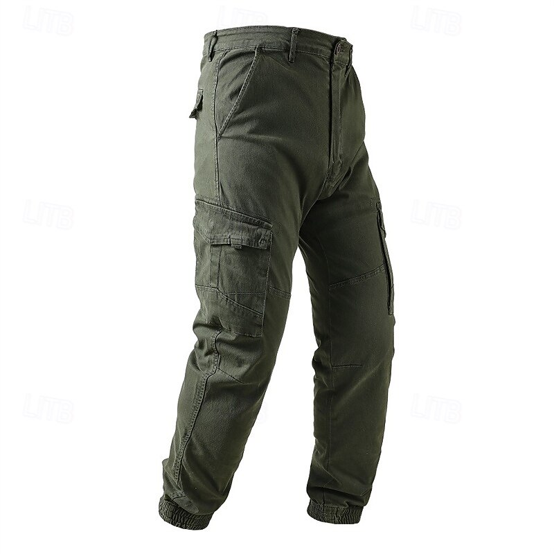 Men's Cargo Pants Joggers Trousers Buttons Multi Pocket Elastic Cuff Plain Wearable Outdoor Daily Camping & Hiking Fashion Classic Black Army Green
