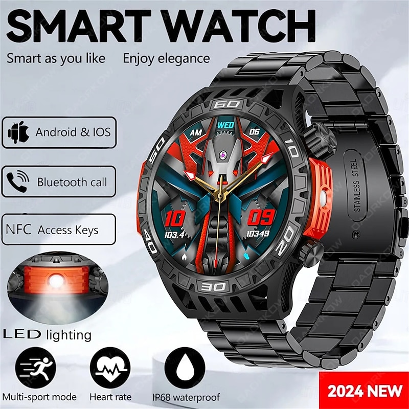 HT22 Smart Watch 1.46 Inch Screen Bluetooth Call IP68 Waterproof LED Flashlight Large Battery 100 Sports GPS Fitness Track Smart Watch