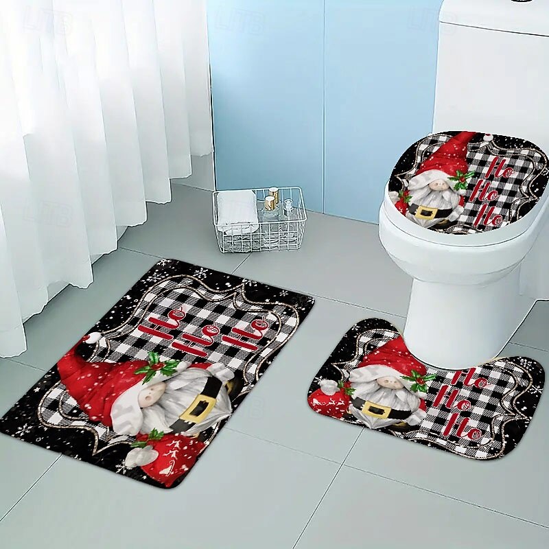 Bathroom Bath Mats Christmas 3PC Bathroom Rug Mat Set Flannel Non Slip