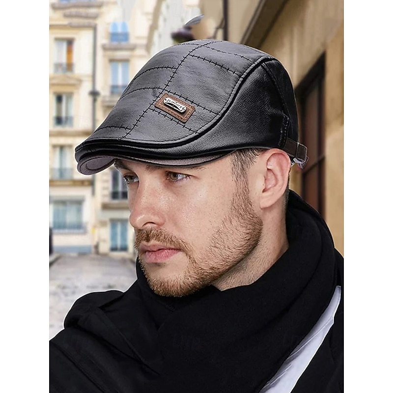 Men's Brown Faux Leather Flat Cap with Quilted Design – Classic Vintage Newsboy Hat for Casual and Outdoor Wear2