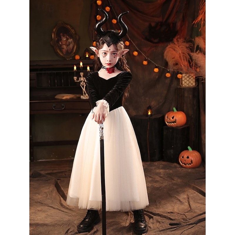 Kids Girls' Party Dress Solid Color Short Sleeve Long Sleeve 3/4 Length Sleeve Performance Halloween Party Mesh Princess Cosplay Costume Sweet Mesh Mid-Calf Sheath Dress Tulle Dress Summer Spring Fall2