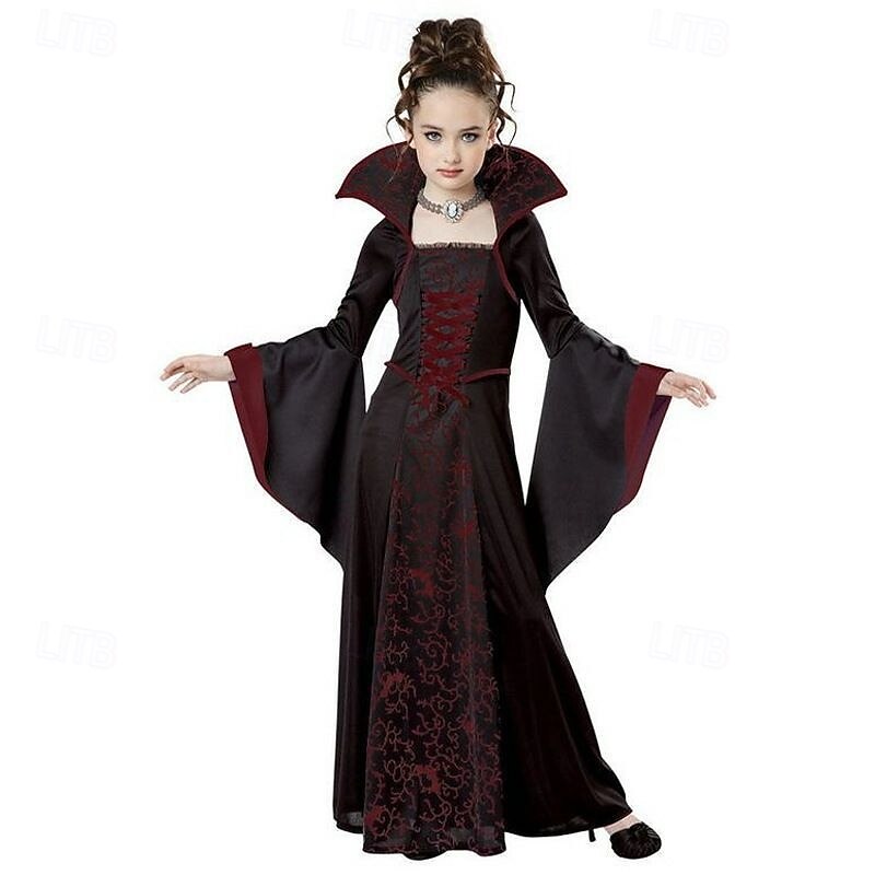 Kids Girls' Cosplay Dress Cosplay Custome Party Dress Floral Multi Color Long Sleeve Performance Party Patchwork Vintage Gothic Polyester Acrylic Maxi Vintage Dress Party Dress Rumpet Dress Summer2
